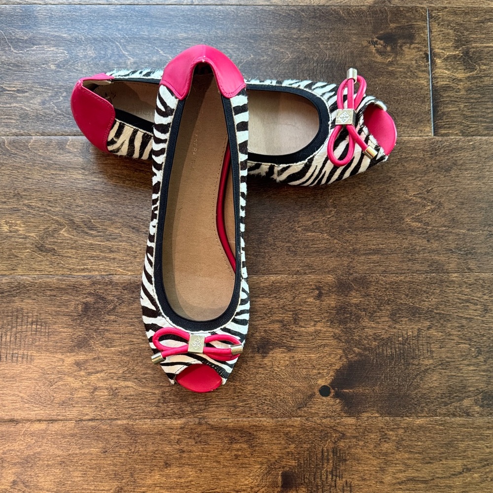BCBGeneration Zebra Print Flats with Pink Bow
